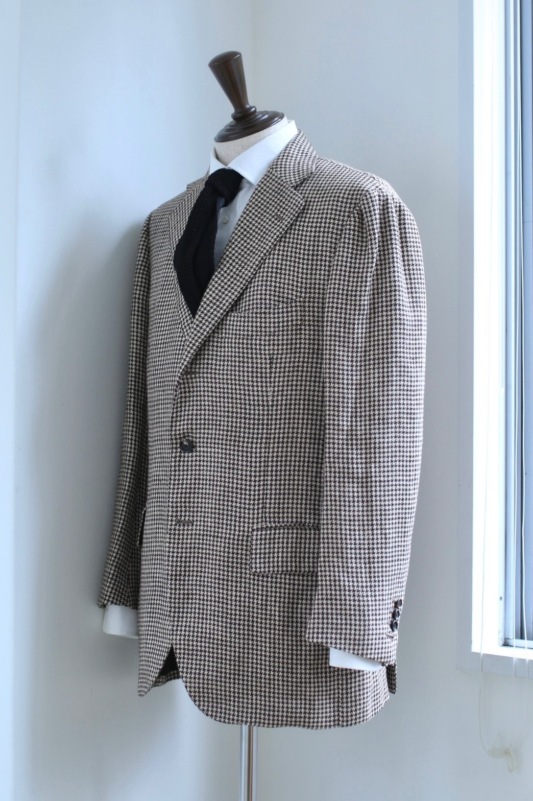 【アットリーニ Cesare Attolini】リネン麻100％茶ベージュ千鳥柄ジャケット 50{sold out thanks!}