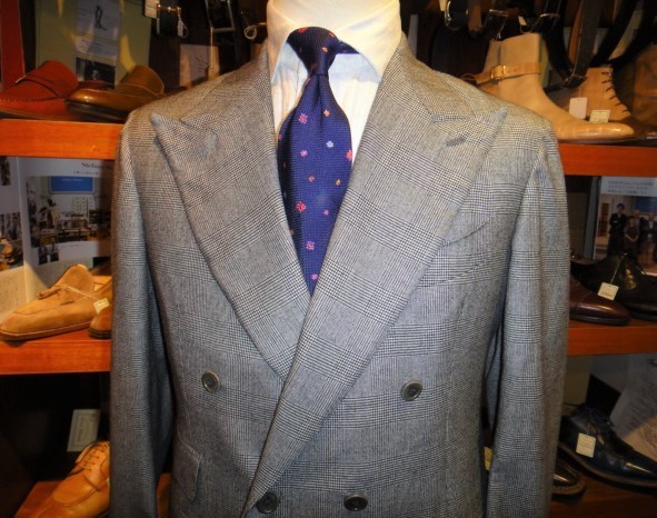 チャルディ CIARDI】合い物 グレンチェック柄 ダブルスーツ 46 グレー 