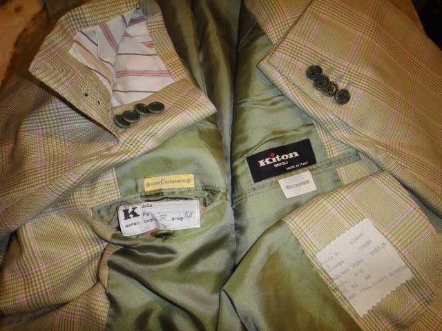 キトン Kiton】合い物 カシミヤ100％グレンチェックジャケット 52 薄緑 