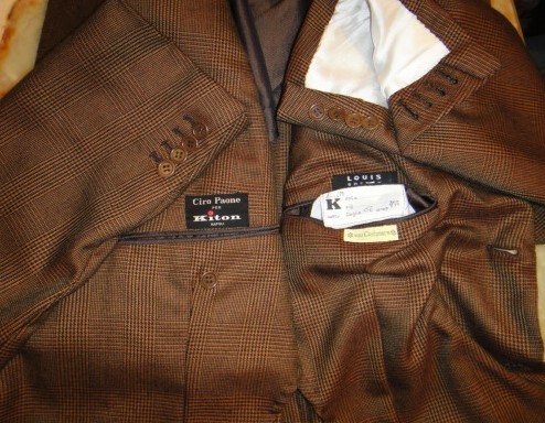 キトン Kiton】合い物 カシミヤ100％グレンチェック柄ジャケット 52 茶 