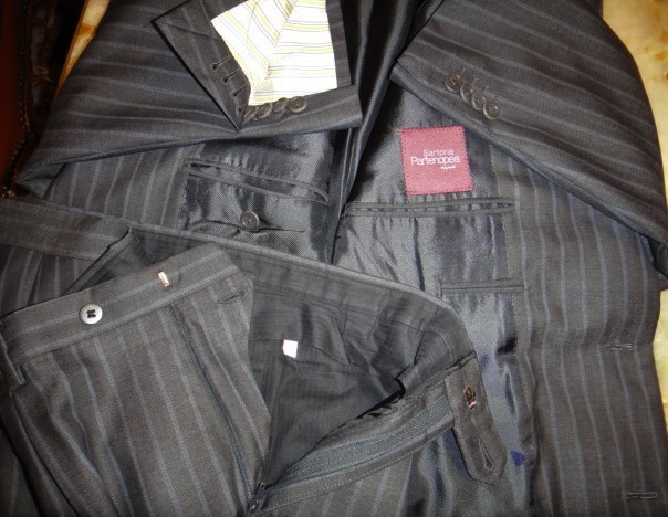 パルテノペア Partenopea 合い物 ウールストライプ柄グレースーツ 52 Artigiano Ciao