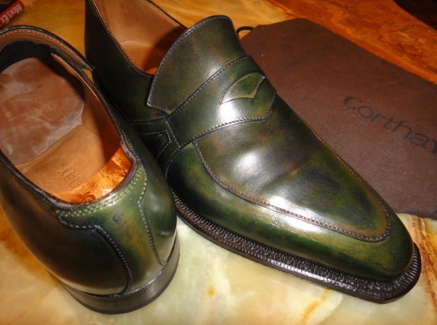 コルテ CORTHAY】パティーヌ手染めコインローファー 深緑 5.5{sold out 