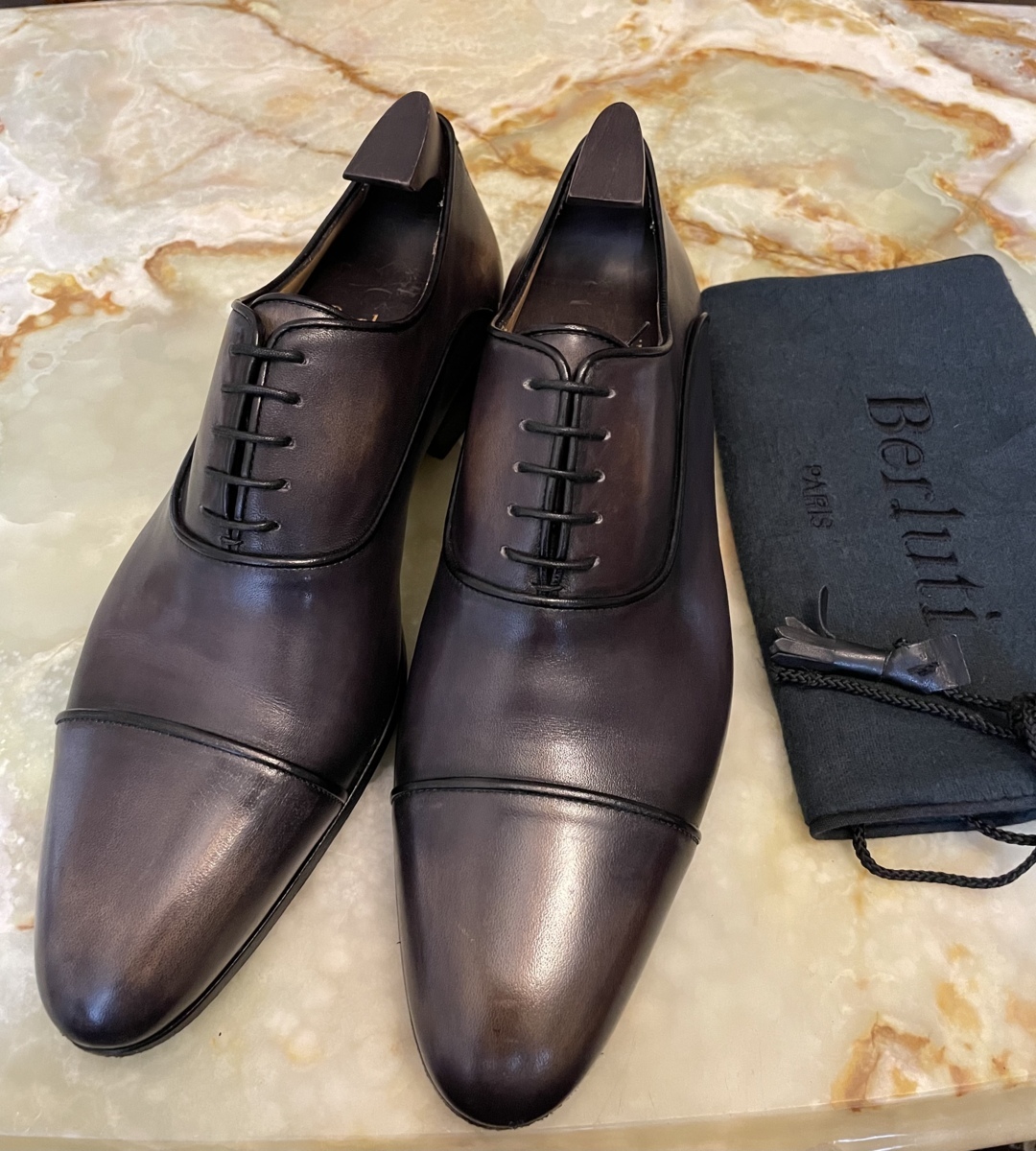 ベルルッティ Berluti】内羽根 パティーヌ染めストレートチップ 6.5 灰 