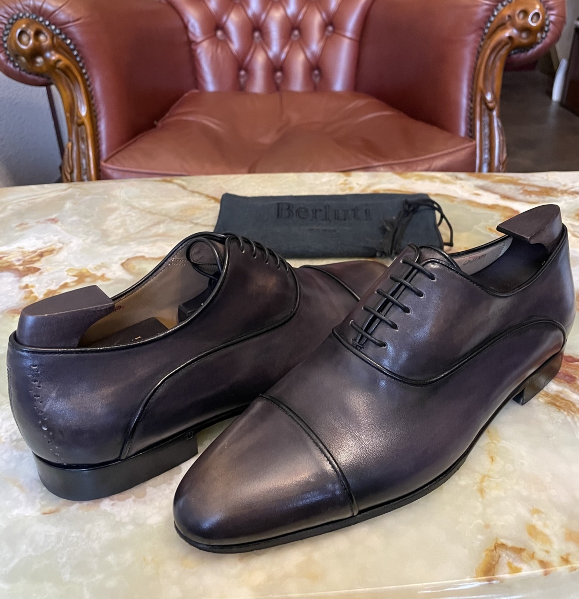 ベルルッティ Berluti】内羽根 パティーヌ染めストレートチップ 6.5 灰 