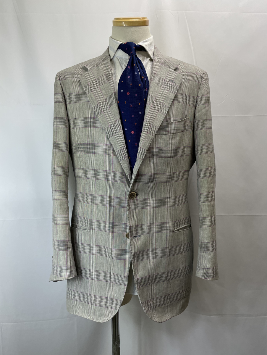 キトン Kiton チロパオーネ タイユアタイ】春夏 シルクリネンチェック 