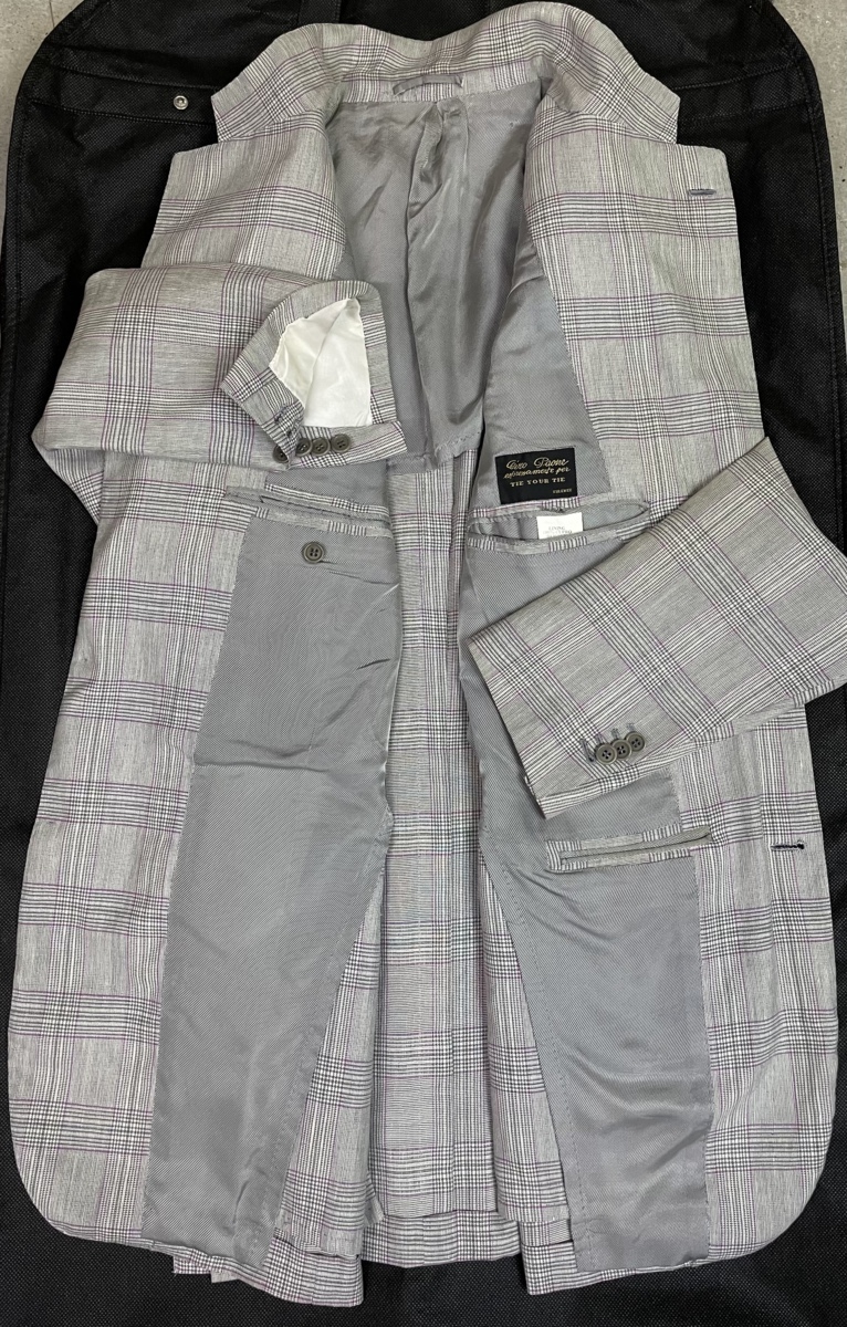 キトン Kiton チロパオーネ タイユアタイ】春夏 シルクリネンチェック 