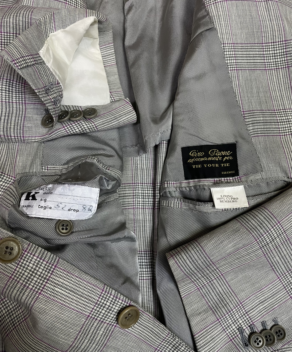 キトン Kiton チロパオーネ タイユアタイ】春夏 シルクリネンチェック 