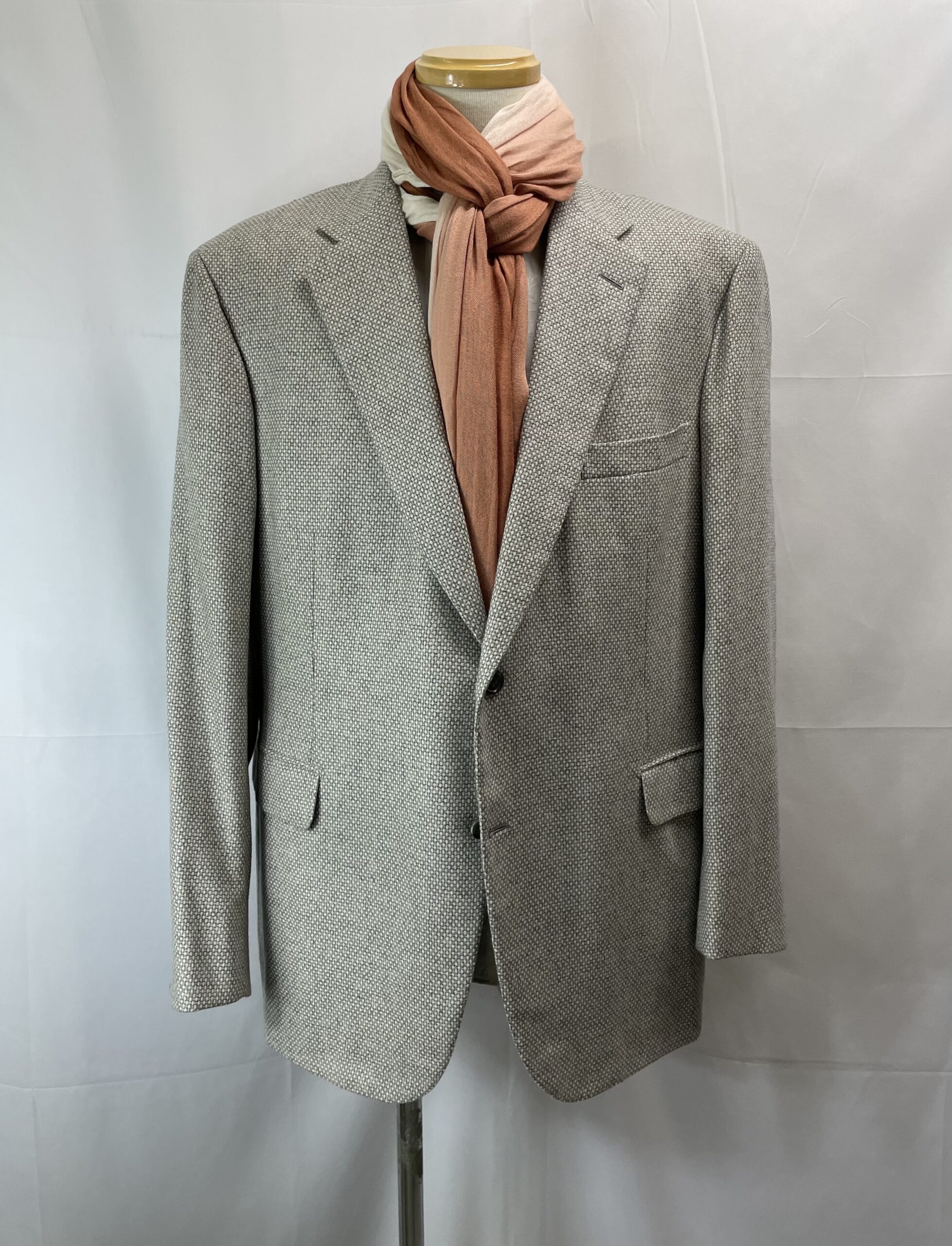 【ブリオーニ Brioni】合い物カシミヤ100%ジャガード織りジャケット 58 薄灰色