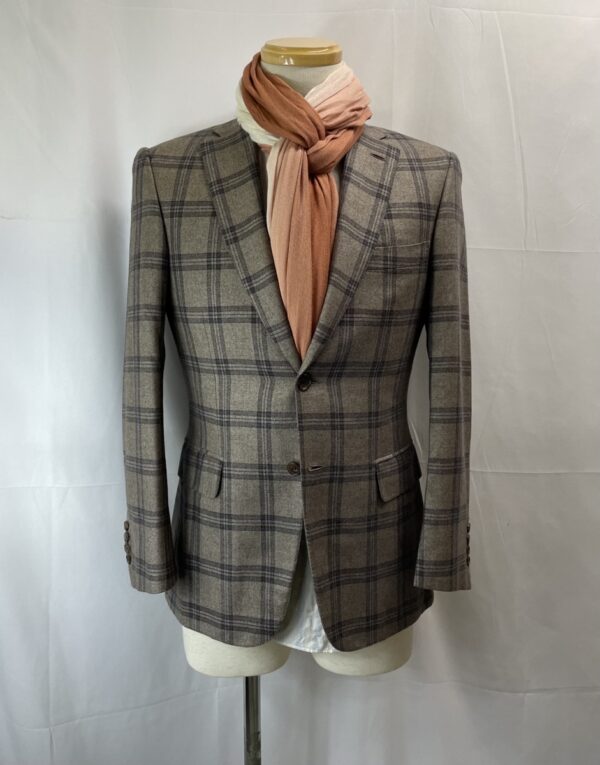 【ブリオーニ Brioni】カシミヤ＆シルク絹チェック柄ジャケット S BRUNICO 44{sold out thanks!}