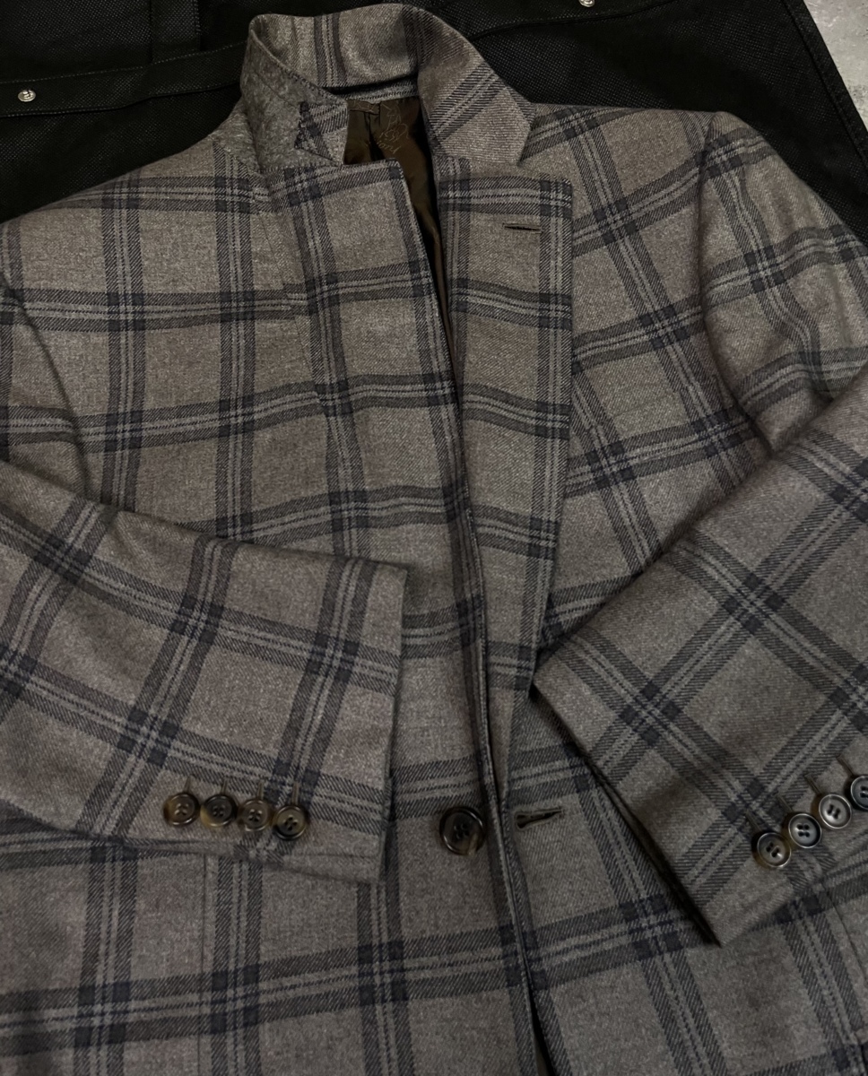 ブリオーニ Brioni】カシミヤ＆シルク絹チェック柄ジャケット S 