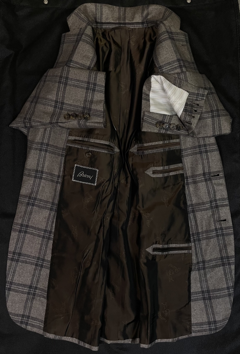 ブリオーニ Brioni】カシミヤ＆シルク絹チェック柄ジャケット S 