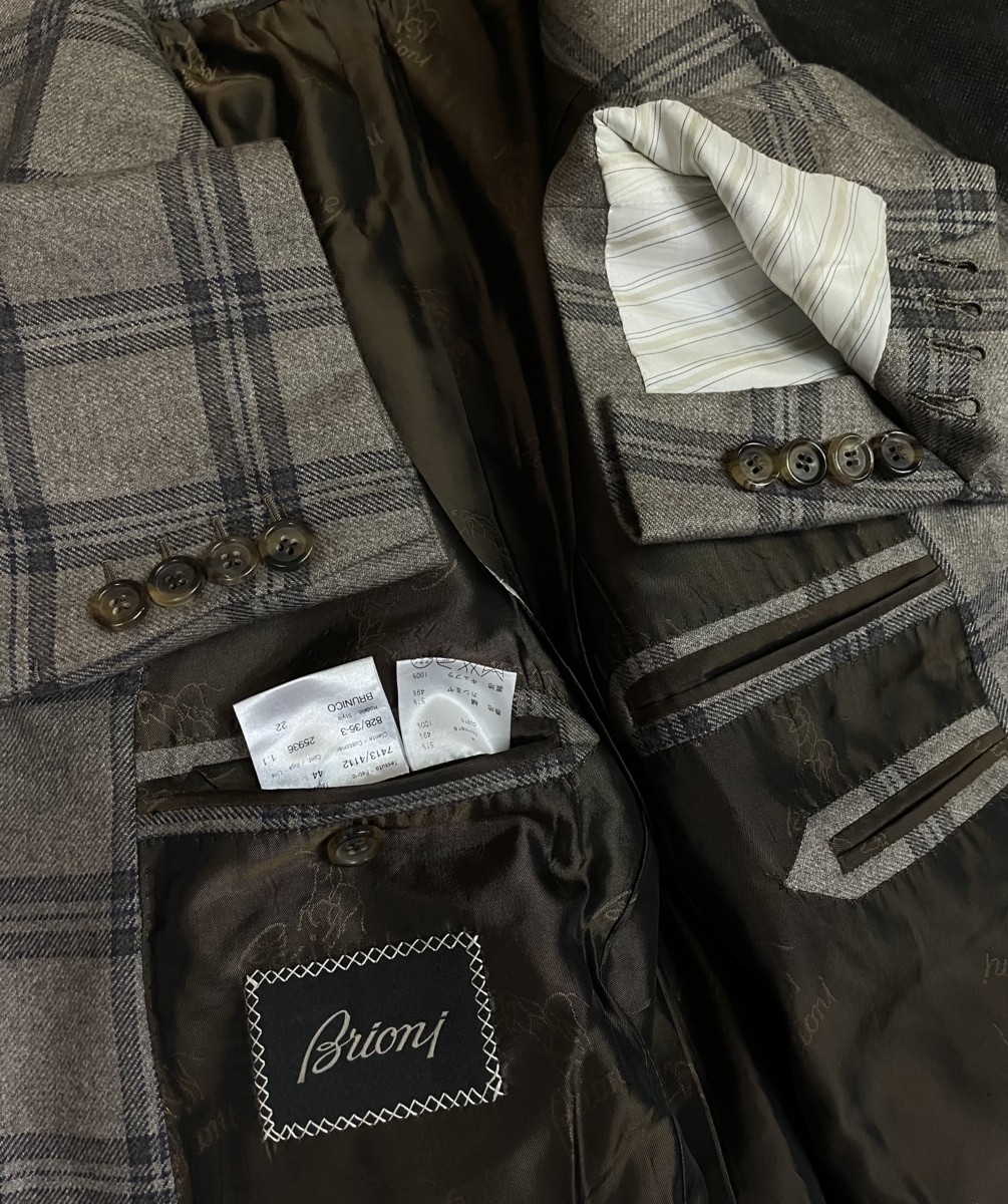 ブリオーニ Brioni】カシミヤ＆シルク絹チェック柄ジャケット S 