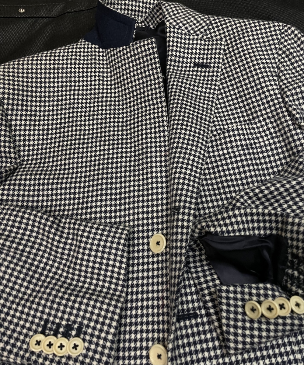 カルーゾ CARUSO】秋冬 カシミヤ混ウール千鳥格子柄ジャケット 46 