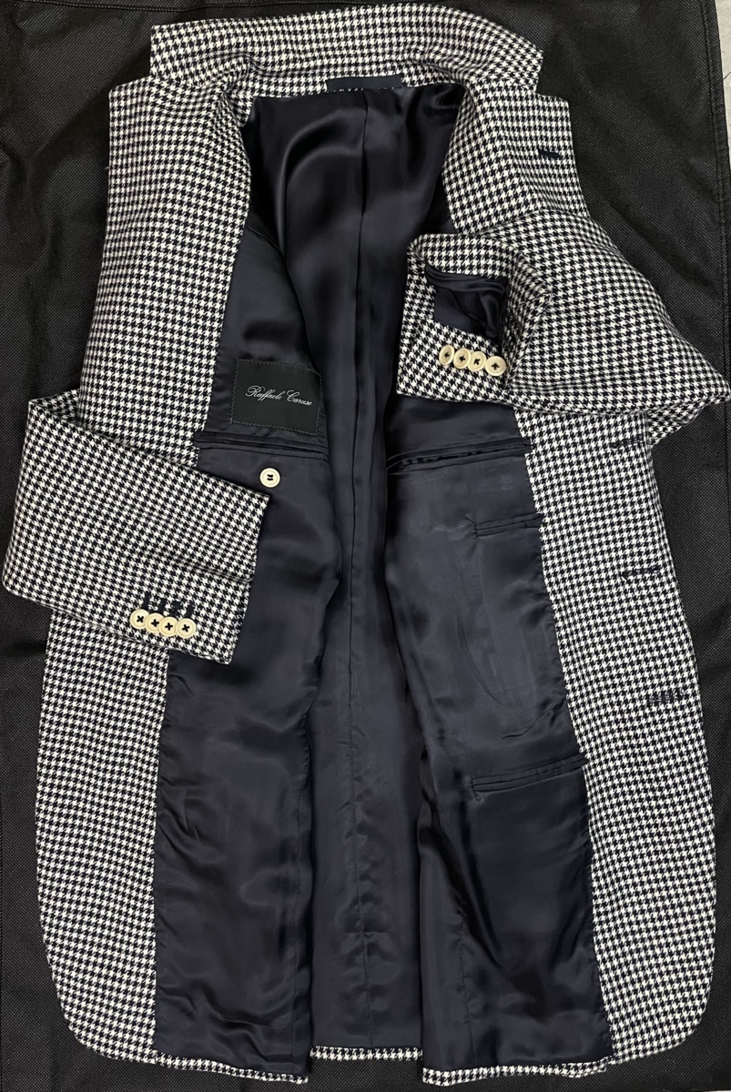 カルーゾ CARUSO】秋冬 カシミヤ混ウール千鳥格子柄ジャケット 46 