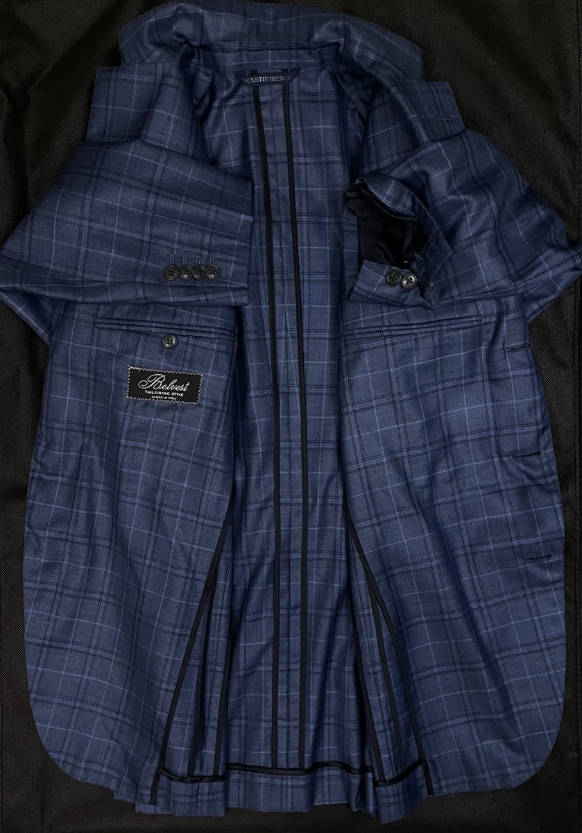 ベルベスト Belvest】春夏 サマーカシミヤ30%シルク70%格子柄ネイビー 