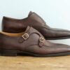 【シルバノラッタンジ Silvano Lattanzi】新品 グレイン革ダブルモンクストラップ 茶 8.5 - 画像 (2)