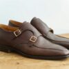 【シルバノラッタンジ Silvano Lattanzi】新品 グレイン革ダブルモンクストラップ 茶 8.5 - 画像 (5)