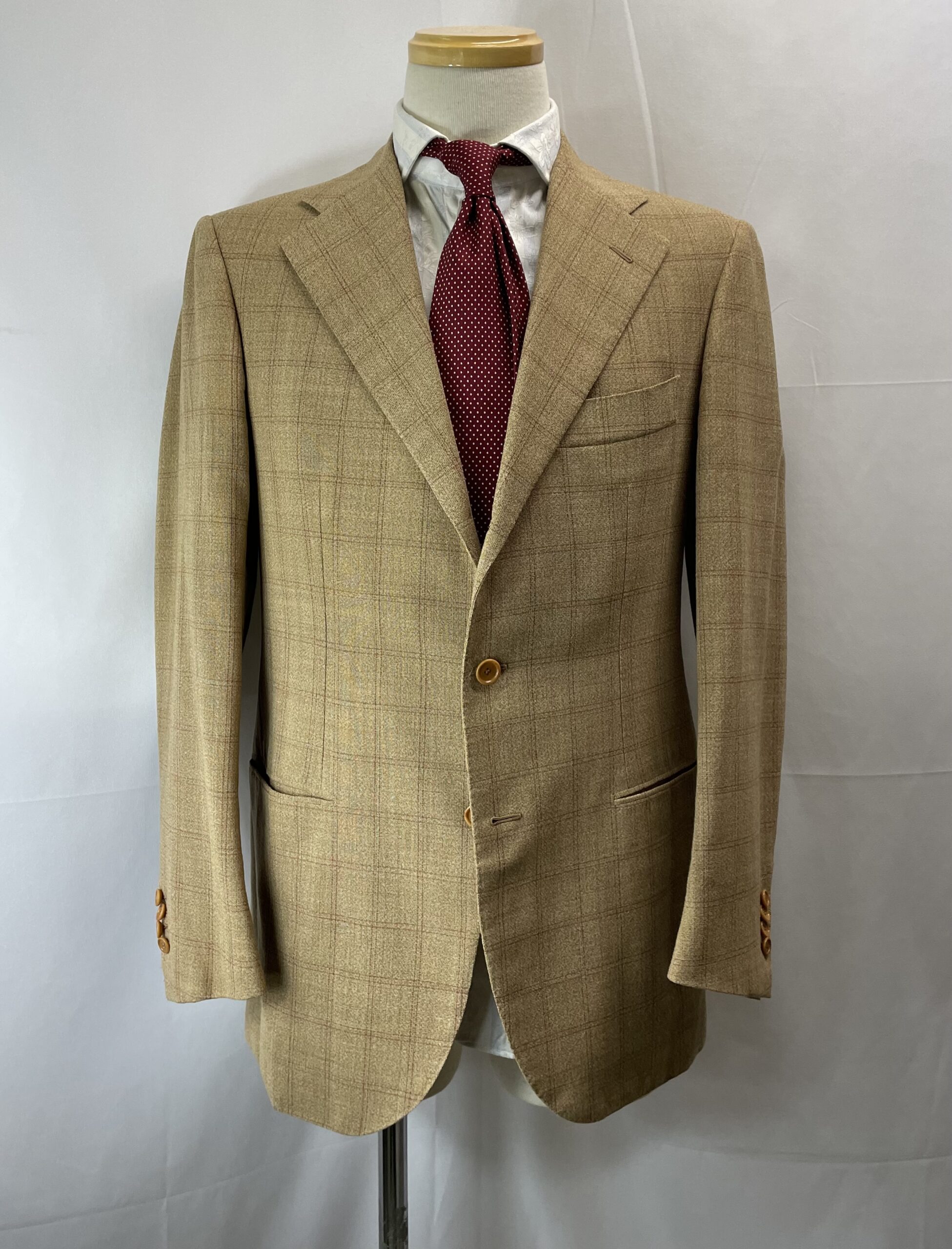 【Sartoria Attolini アットリーニ】TieYourTie別注 春夏向けウール 格子柄ジャケット ベージュ色 48～50サイズ