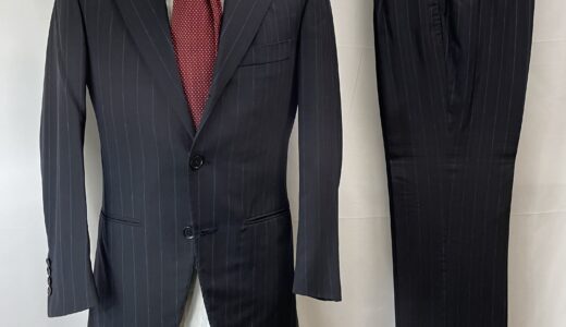 【LIVERANO & LIVERANO リベラーノ】春夏向けウール 青ストライプ柄ネイビースーツ 紺色 44サイズ