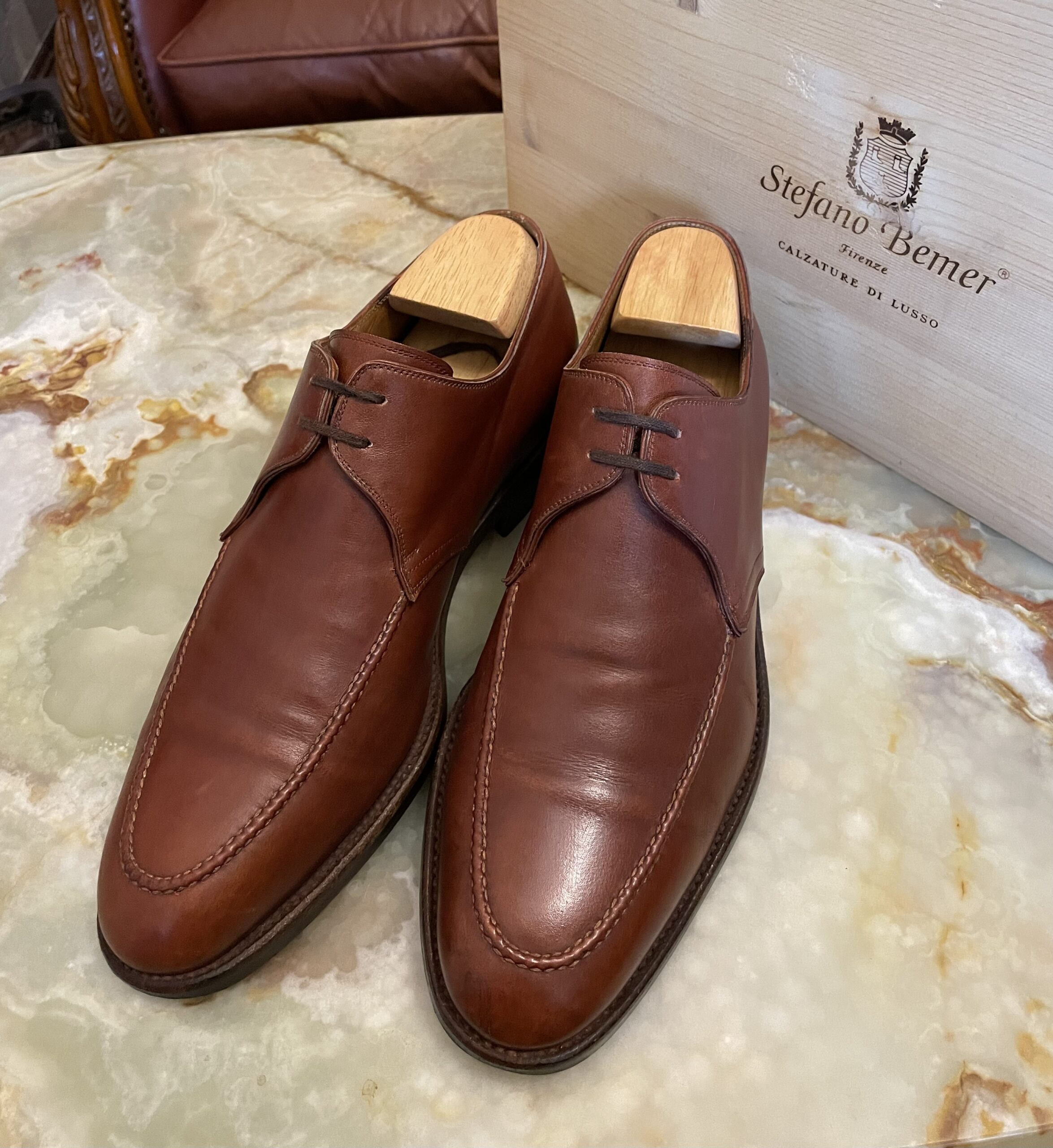 【ステファノベーメル STEFANO BEMER】名作 Uチップ外羽根ダービー靴 41サイズ25.5～26cm 赤茶色