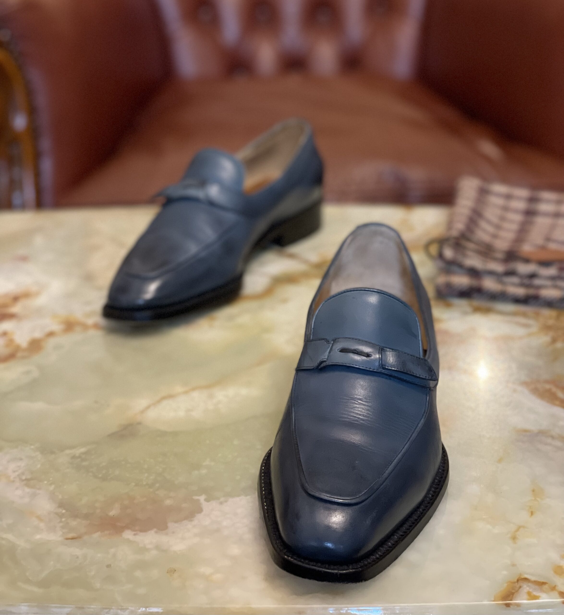 【ステファノベーメル STEFANO BEMER】美麗なスリッポン靴ローファー 38サイズ24～24.5cm 紺色
