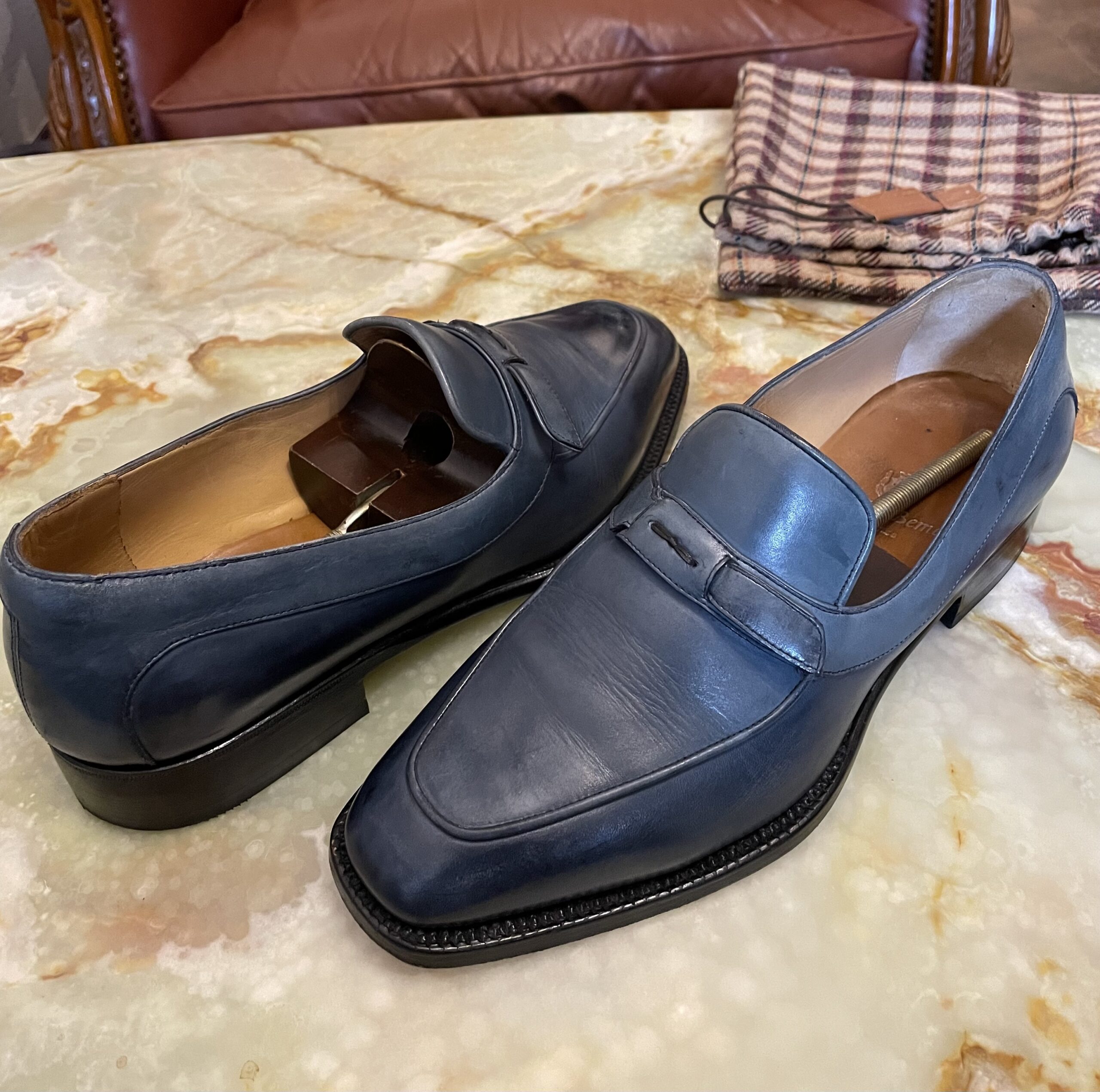 【ステファノベーメル STEFANO BEMER】美麗なスリッポン靴ローファー 38サイズ24～24.5cm 紺色