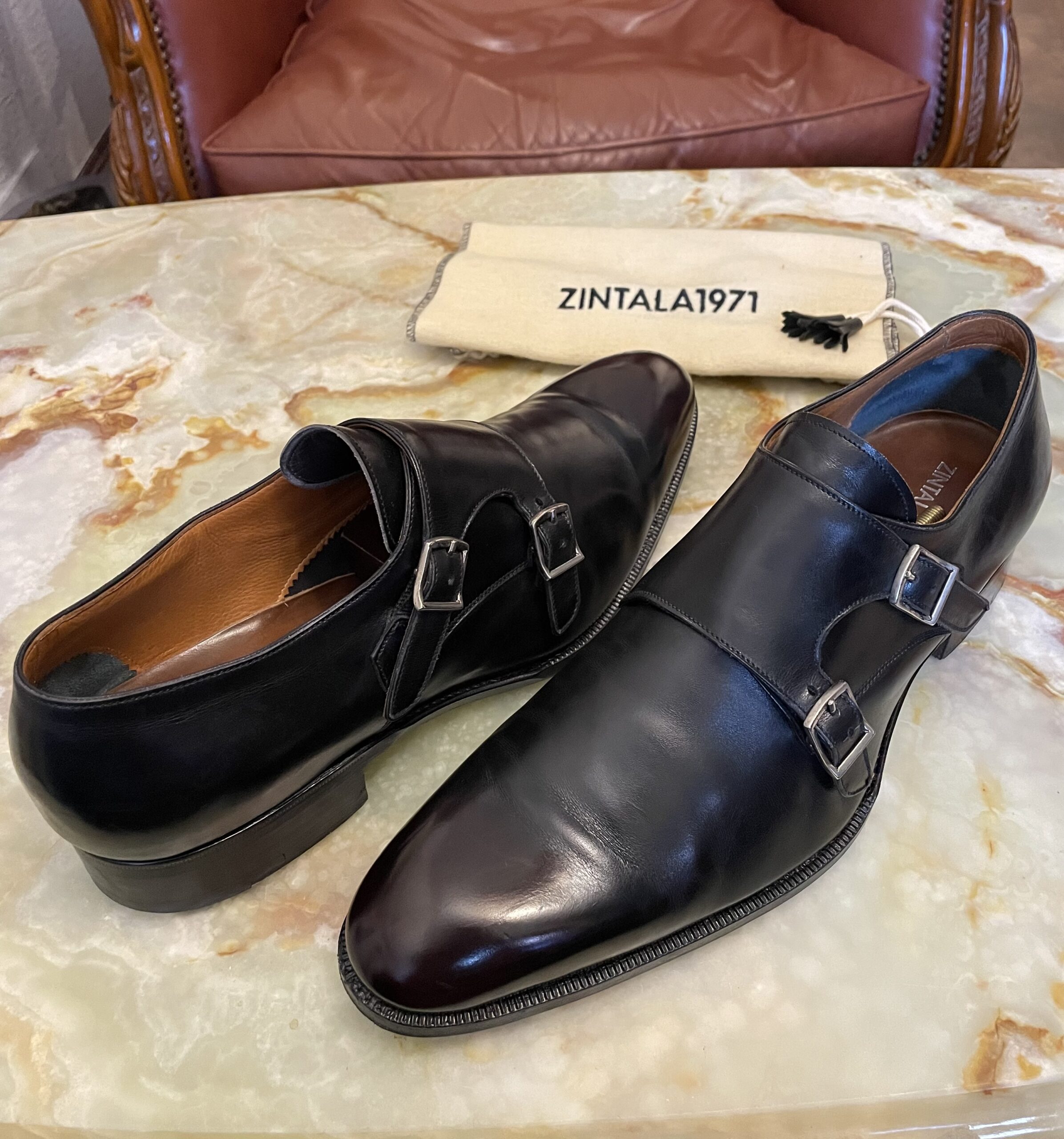【ZINTALA 1971 ジンターラ】ダブルモンクストラップ靴シューズ 41 7 茶黒色グラデ