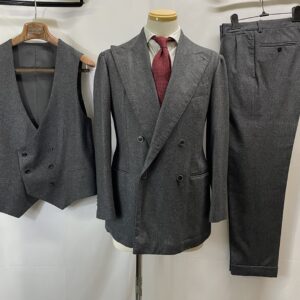 【Sciamat シャマット】貴重ビスポーク注文服 フラノ生地3Pスリーピース ダブルスーツ グレー50～52{sold out thanks!}