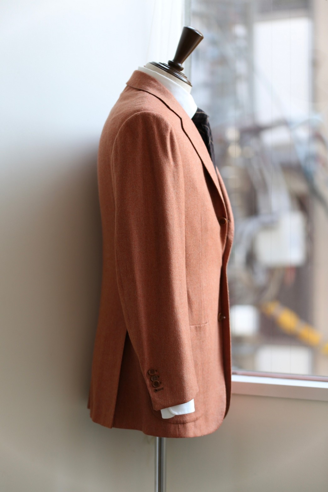 【キトン Kiton】贅沢カシミヤ100％ ヘリンボーン織り ジャケット 46 橙色