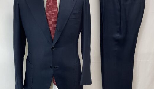 【DALCUORE ダルクオーレ】技巧ビスポーク注文服 合い物 竹繊維 定番ネイビースーツ ジャケット＋パンツ 44位 濃紺無地