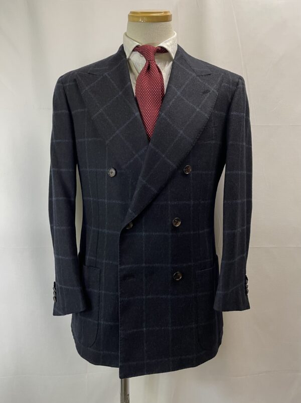 【sartorio サルトリオ】ナポリ仕立て 秋冬向けカシミヤ絹ウール 格子柄ダブルジャケット 50～48 {sold out thanks!} - 画像 (2)