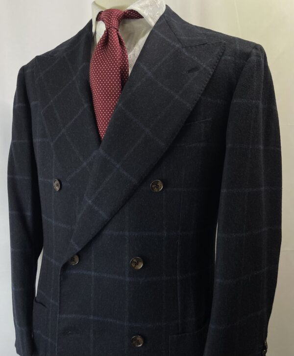 【sartorio サルトリオ】ナポリ仕立て 秋冬向けカシミヤ絹ウール 格子柄ダブルジャケット 50～48 {sold out thanks!}