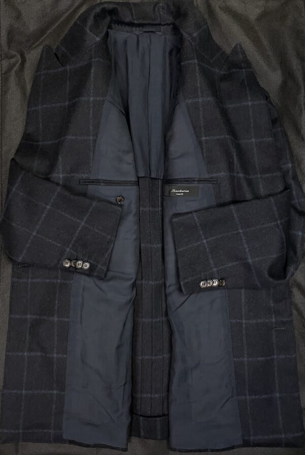 【sartorio サルトリオ】ナポリ仕立て 秋冬向けカシミヤ絹ウール 格子柄ダブルジャケット 50～48 {sold out thanks!} - 画像 (4)