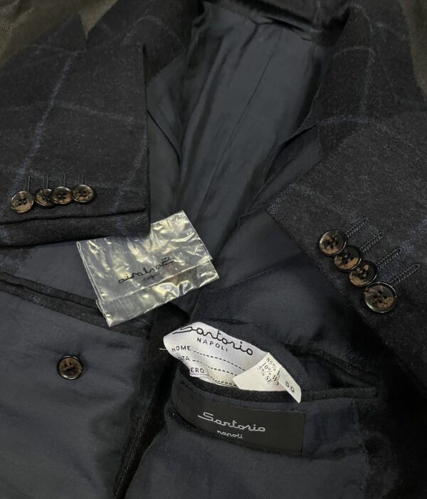 【sartorio サルトリオ】ナポリ仕立て 秋冬向けカシミヤ絹ウール 格子柄ダブルジャケット 50～48 {sold out thanks!} - 画像 (5)