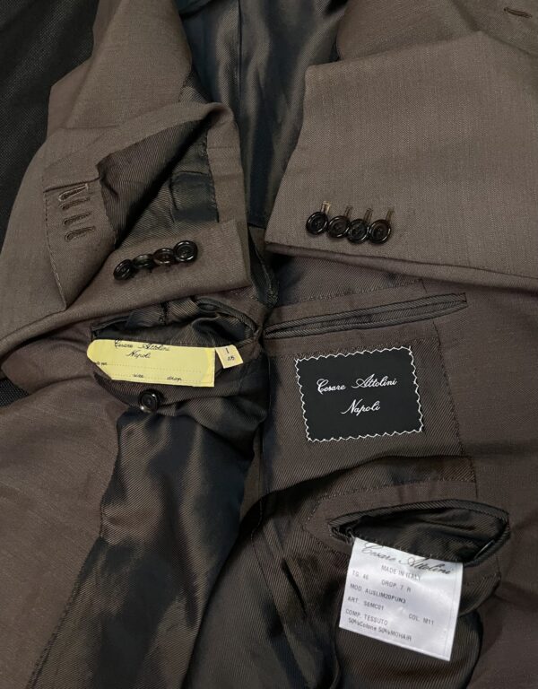 【Cesare Attolini アットリーニ】頂上ナポリ仕立て 春夏向けモヘア&コットン綿 ジャケット 44～46 茶色{sold out thanks!} - 画像 (5)