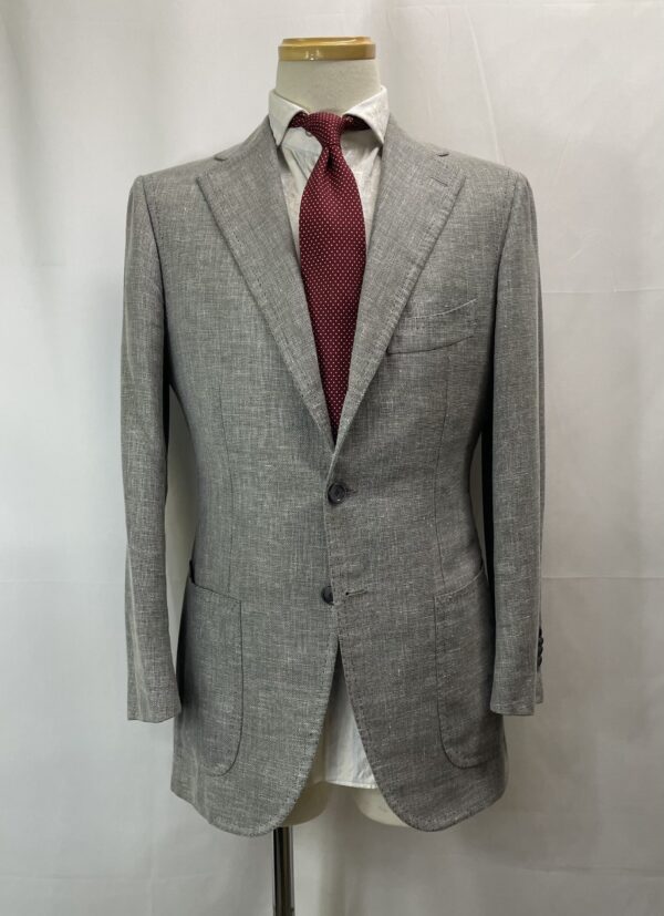 【Cesare Attolini アットリーニ】ナポリ仕立て 春夏向けカシミヤ60麻絹ホップサック グレージャケット 薄灰色 48～46 - 画像 (2)