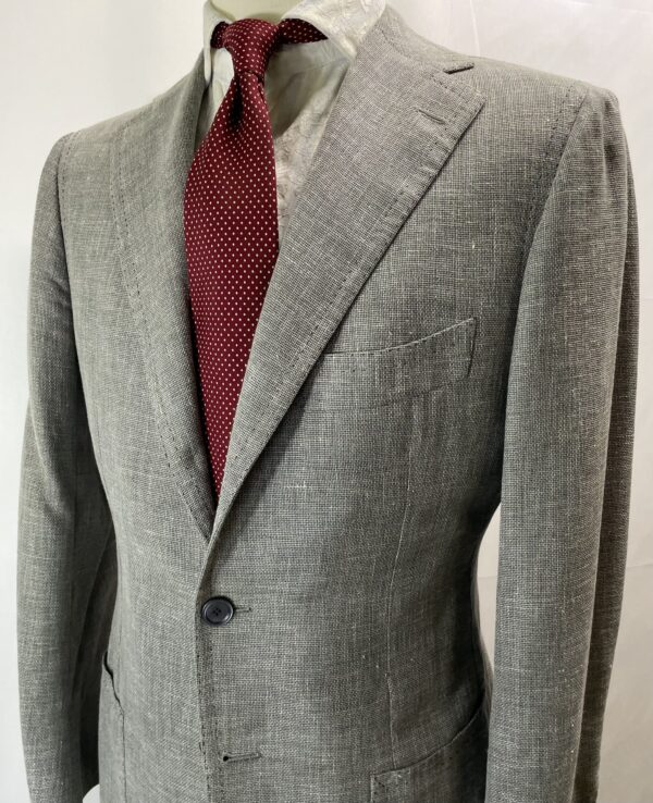 【Cesare Attolini アットリーニ】ナポリ仕立て 春夏向けカシミヤ60麻絹ホップサック グレージャケット 薄灰色 48～46