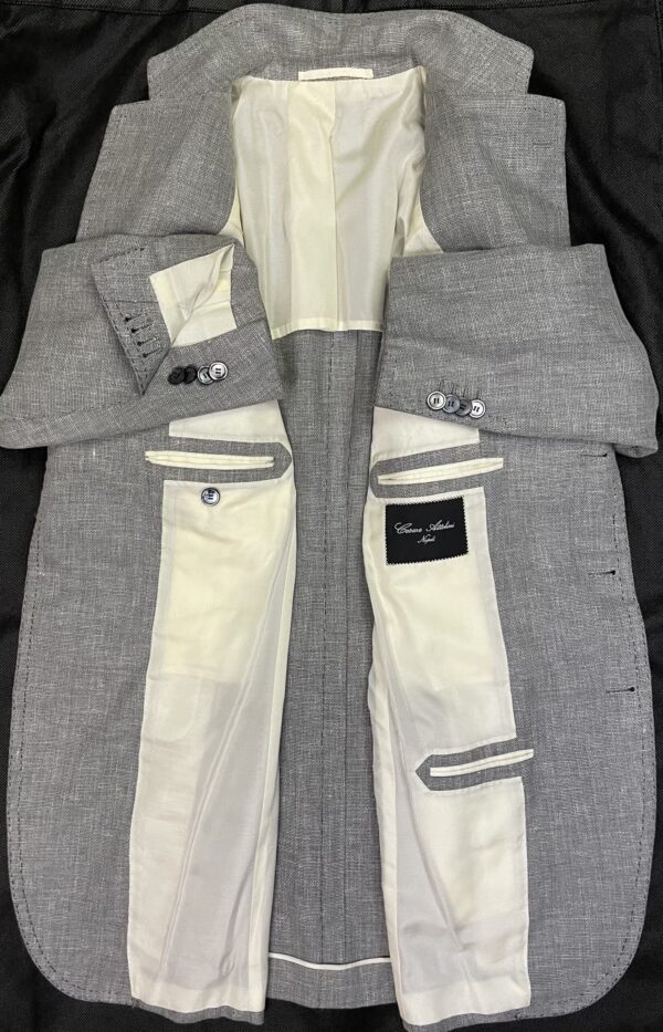 【Cesare Attolini アットリーニ】ナポリ仕立て 春夏向けカシミヤ60麻絹ホップサック グレージャケット 薄灰色 48～46 - 画像 (4)
