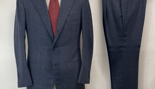 【Cesare Attolini アットリーニ】最高峰ナポリ仕立て 春夏向け グレンチェック柄ネイビースーツ 46～48 紺色格子柄