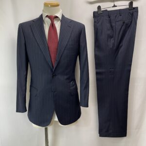 【Brioni ブリオーニ】春夏向けウール 定番ストライプ柄ネイビースーツ PARLAMENTO 46位(48) 濃紺色{sold out thanks!}