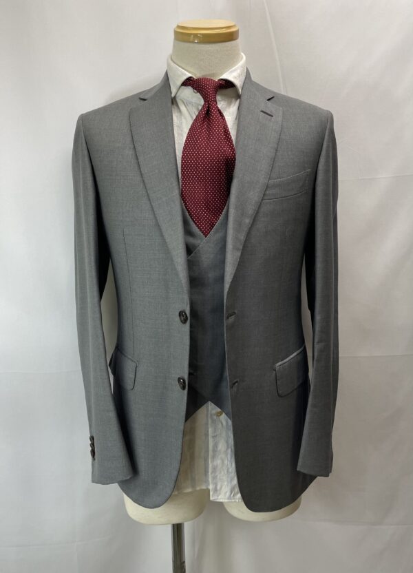 【Brioni ブリオーニ】スミズーラMTO 合い物 スリーピース3P 美麗グレースーツ MADISON 44～46 灰色無地 - 画像 (2)
