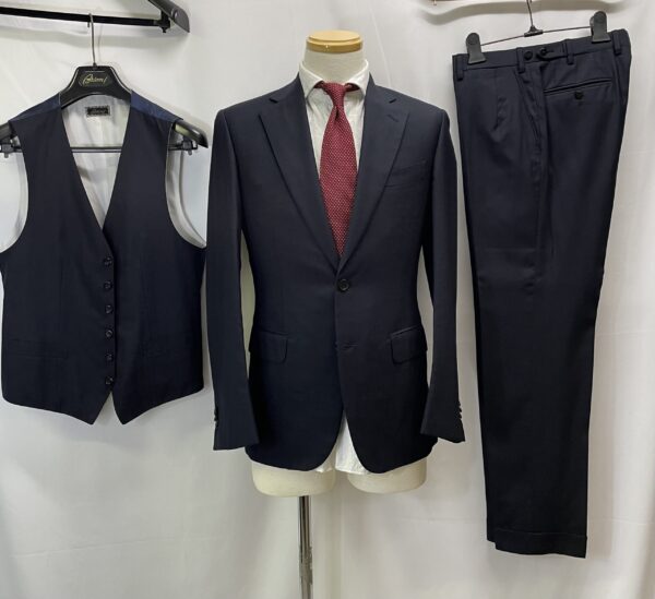 【Brioni ブリオーニ】合い物 絹ウール スリーピース3P 定番ネイビースーツ MADISON 46 濃紺色無地{sold out thanks!}