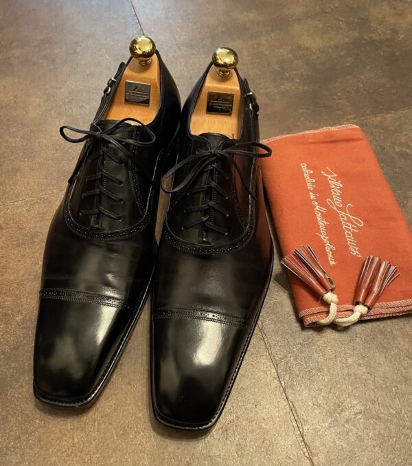 【Silvano Lattanzi シルバノラッタンジ】パンチドキャップトゥ内羽根シューズ靴 10 28cm位 黒色