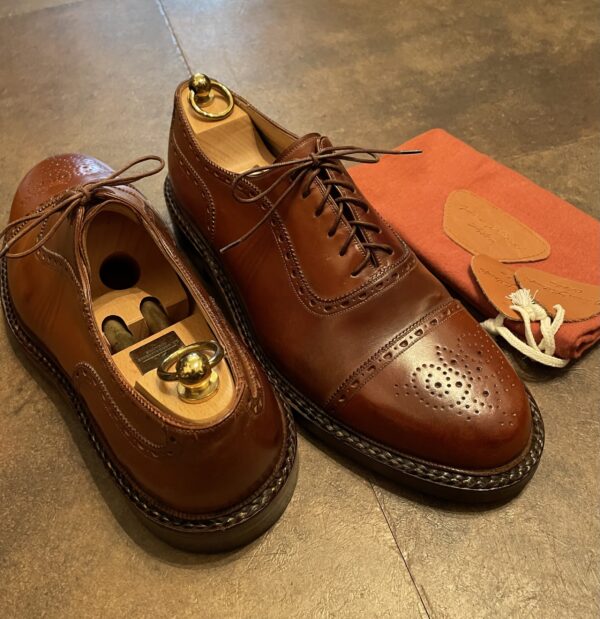 【Silvano Lattanzi シルバノラッタンジ】コードバン馬革 ノルベステッチ MTO セミブローグ靴シューズ 9.5～10 28cm位 茶色 - 画像 (4)