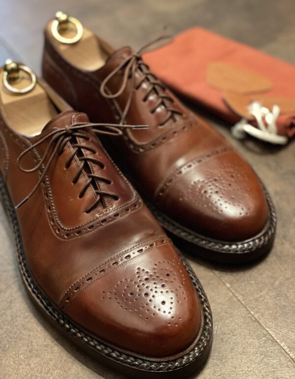 【Silvano Lattanzi シルバノラッタンジ】コードバン馬革 ノルベステッチ MTO セミブローグ靴シューズ 9.5～10 28cm位 茶色 - 画像 (2)