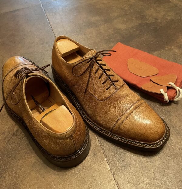 【Silvano Lattanzi シルバノラッタンジ】MTOノルベジェーゼ製 キャップトゥ内羽根シューズ靴 9.5～10 28cm位 黄茶色 - 画像 (4)