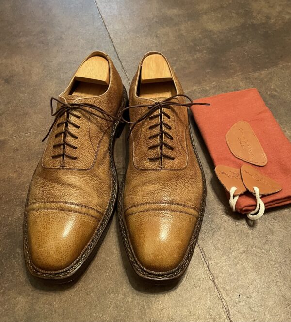 【Silvano Lattanzi シルバノラッタンジ】MTOノルベジェーゼ製 キャップトゥ内羽根シューズ靴 9.5～10 28cm位 黄茶色