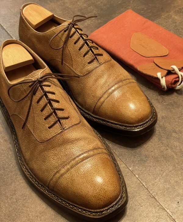 【Silvano Lattanzi シルバノラッタンジ】MTOノルベジェーゼ製 キャップトゥ内羽根シューズ靴 9.5～10 28cm位 黄茶色 - 画像 (2)