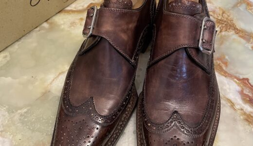 【Stefano Branchini ブランキーニ カルツォレリア】究極フィンランテーゼ製法 メダリオン装飾モンクストラップシューズ靴 7 26cm 茶色