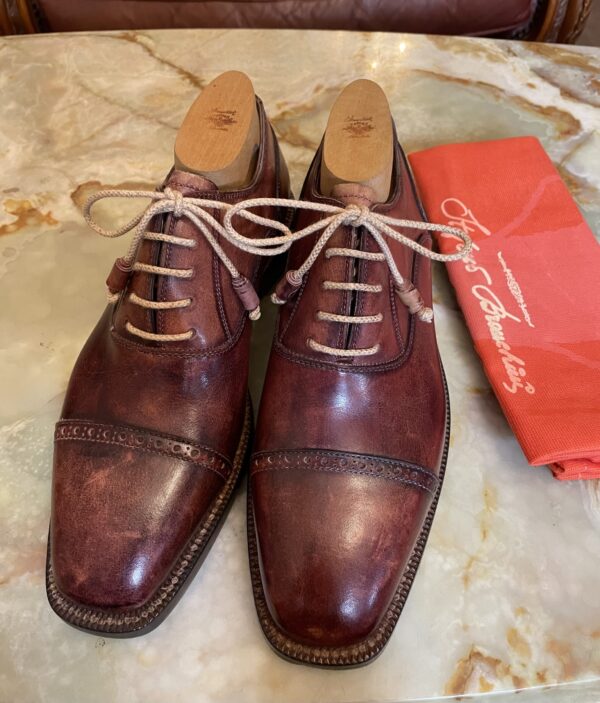 【Stefano Branchini ブランキーニ カルツォレリア】未使用品 手仕事グッドイヤー製 パンチドキャップトゥ靴シューズ 7 赤茶色